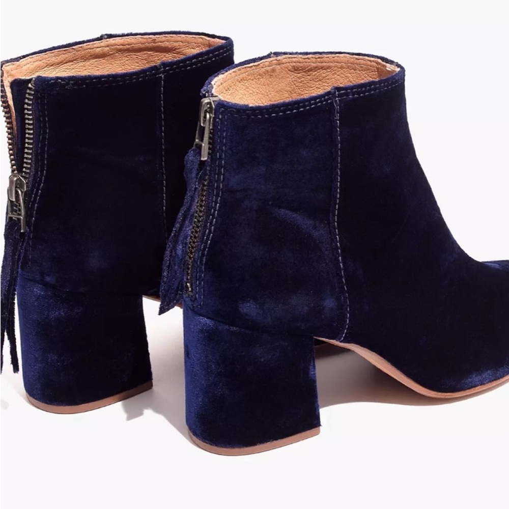 Sam Edelman The Jillian Boot Crushed Velvet Navy Blue Zipper Back Pull Size 6.5 - Picture 10 of 11